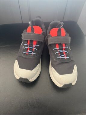 Kids Black Sneakers with Red Tongue and Gray Outsole